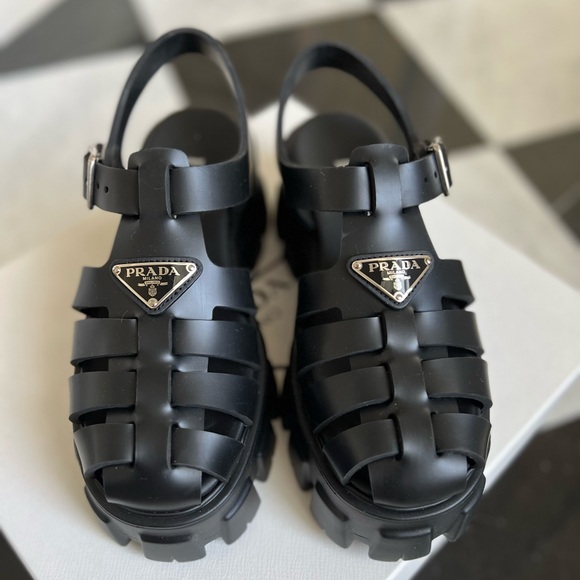 Brand New w Box Prada Rubber Monolith sandals black Gladiator summer shoes 38 - Picture 1 of 9